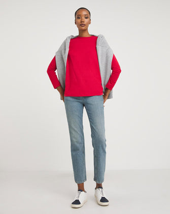 Crimson Cotton Basic Crew Neck Long Sleeve T-Shirt