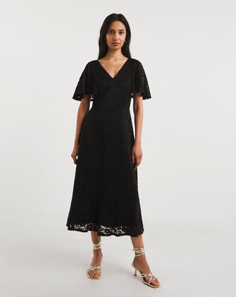 Joanna Hope Black Angel Sleeve Stretch Lace Dress